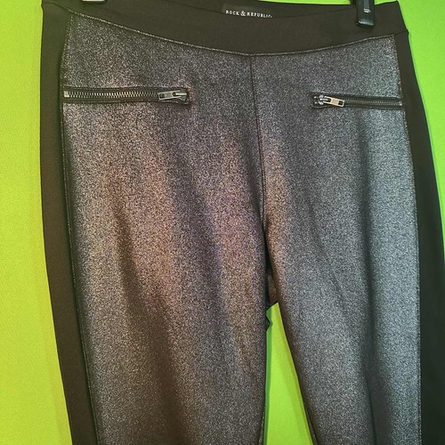 ROCK & REPUBLIC WOMEN LEGGINGS FOILED SPARKLE STRETCH SIZE L SIDE STRIPE BLACK - Picture 10 of 11