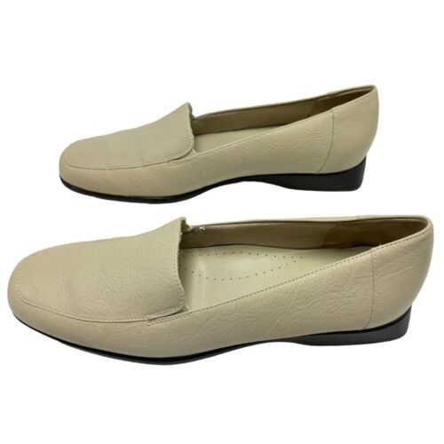 Trotters Jenn Leather Loafer 8 Slim Slip On Tan Cream Career Formal Minimalist - Picture 6 of 11