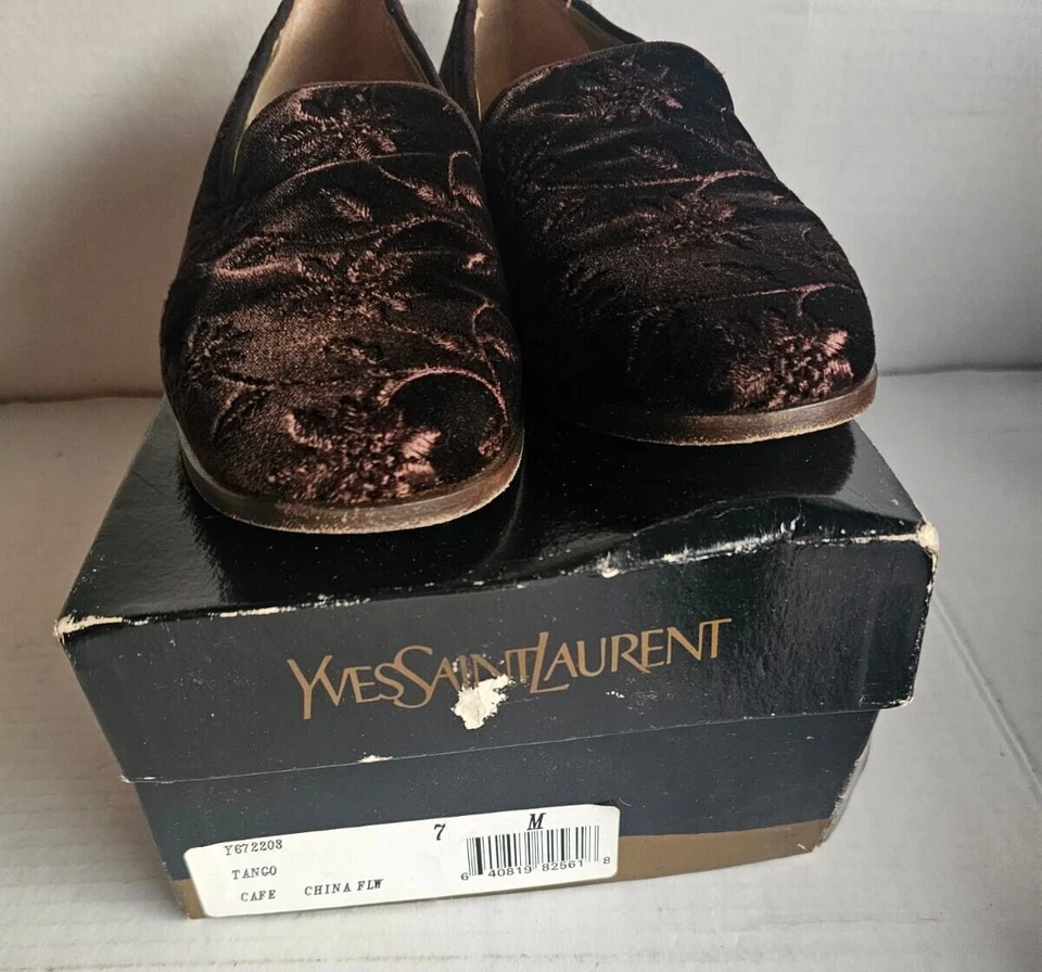 YSL YVES SAINT LAURENT Tango Cafe Leather Floral Shoes Flats Loafers Size 7 - Image 2 of 4