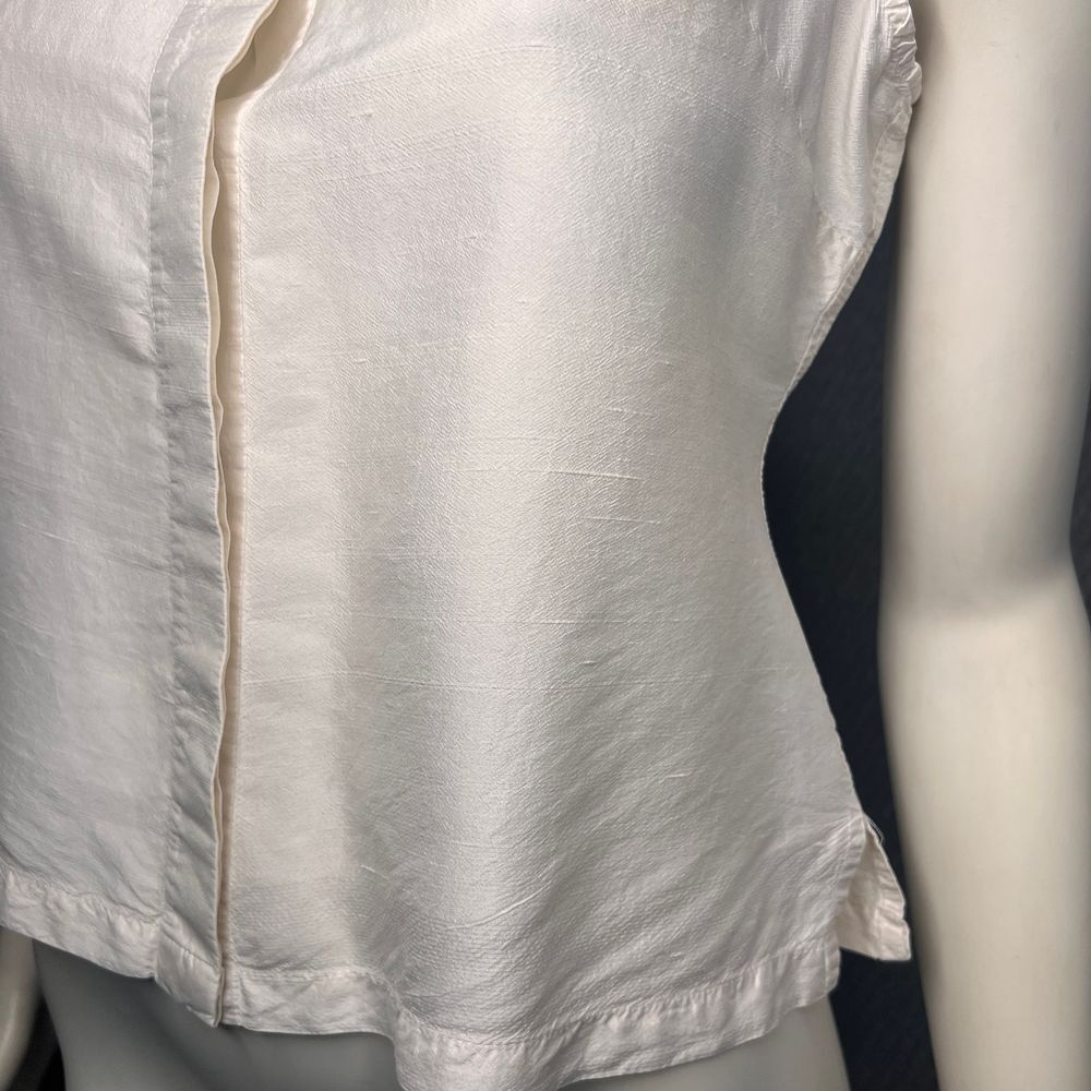 Finity Raw Silk Collared Top Shell Buttons Off Wh… - image 4