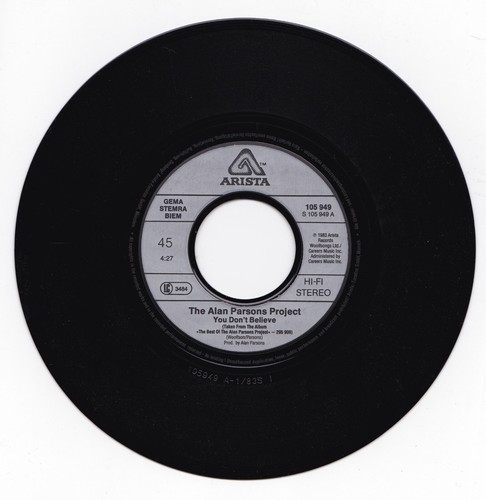 THE ALAN PARSONS PROJECT You Don't Believe 7" VINYL SINGLE Lucifer ARISTA 1983 - Bild 3 von 4