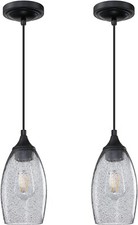 2 Pack 1 Light Indoor Mini Hanging Kitchen Island Pendant Lamps Black Finish Han