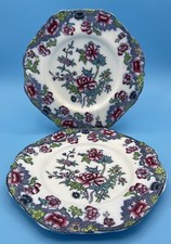 Beautiful Copeland Antique Vintage Dinner Plates X2 Blue Pink Green Pattern 8036