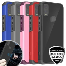 For Cricket Innovate E 5G Case Mount Friendly Hybrid Hard Cover+Tempered Glass