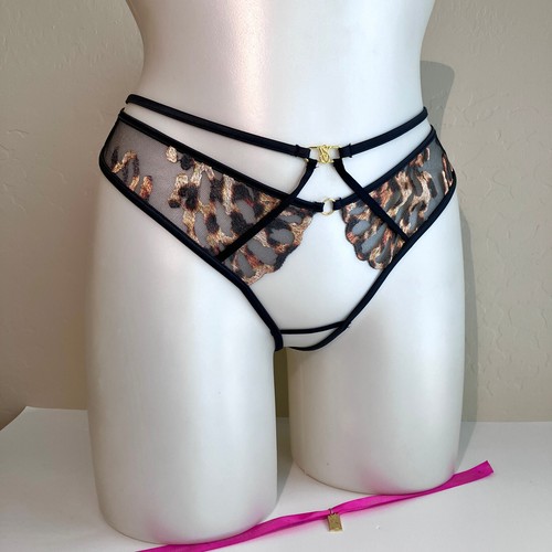 Victoria Secret SEXY CHEEKY Cut Out Panty CROTCHLESS Strappy Black Leopard NWT M - Picture 2 of 9