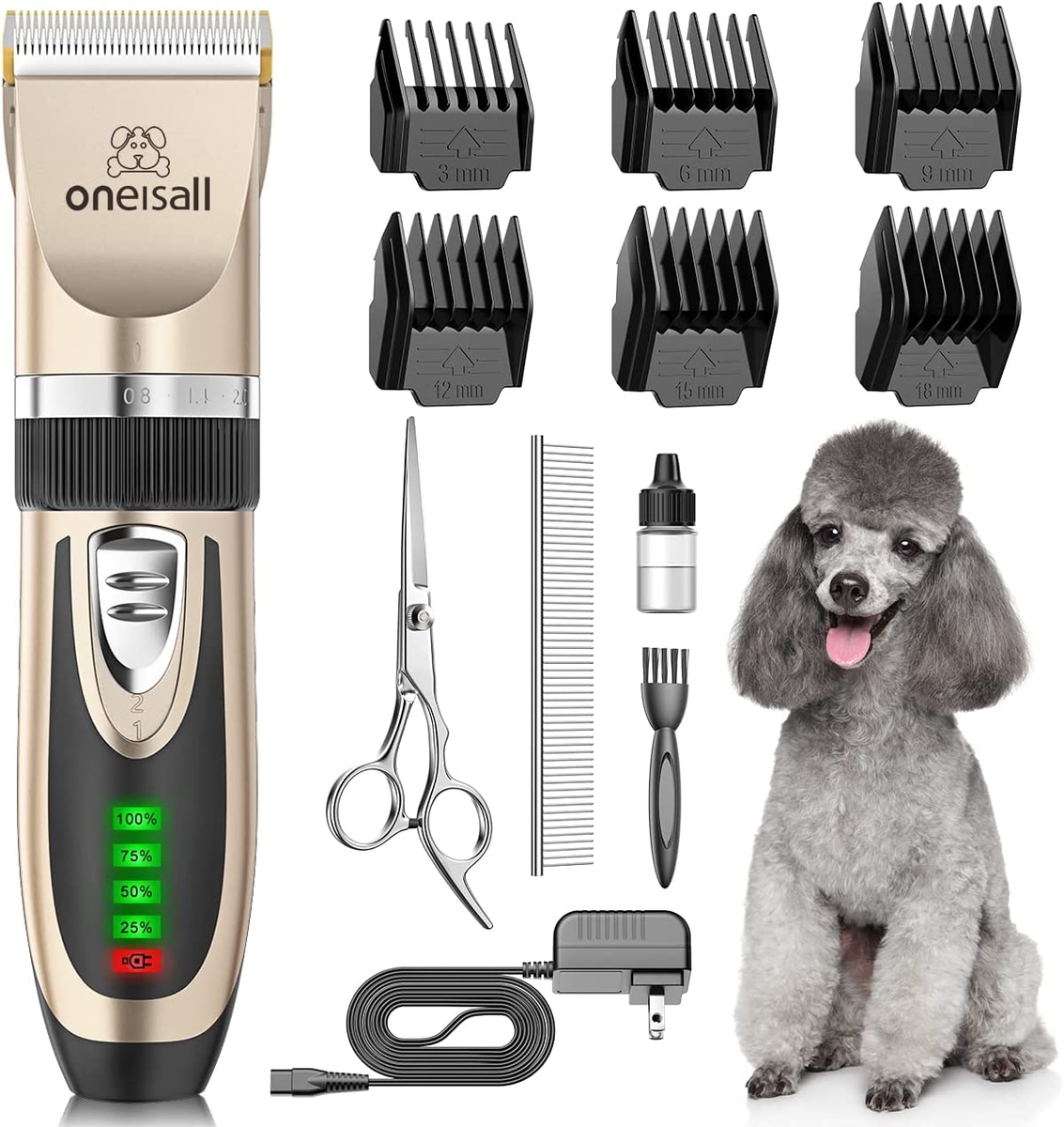 Oneisall Dog Clippers Low Noise, 2-Speed Quiet Dog Grooming Kit  Rechargeable Cor