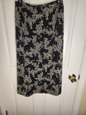 Vtg Talbots 8P Black Floral Print 100 Pure SILK Lined Zipper Women's Maxi Skirt