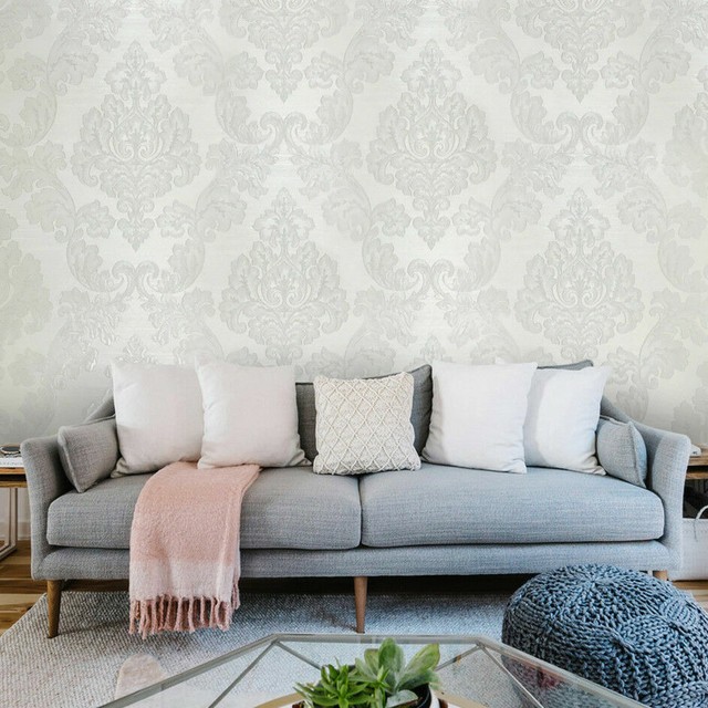 Embossed Wallpaper white Textured Large Victorian traditional Damask