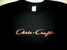 Chris Craft Screen Printed Black L/Sleeve w/Red T-Shirt Heavy 100% Cotton  