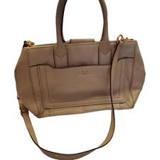 Marc Jacobs Handbag Satchel Crossbody Strap Taupe Leather Handles Gold Hardware 