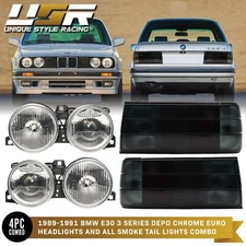Euro COMBO Smiley Headlight + OE SMOKE Tail Light For 87-91 BMW E30 3 Series