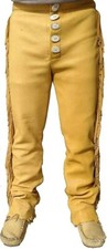 Men Native American Western Buckskin Ragged Leather Deerskin Pants Mountain Man
