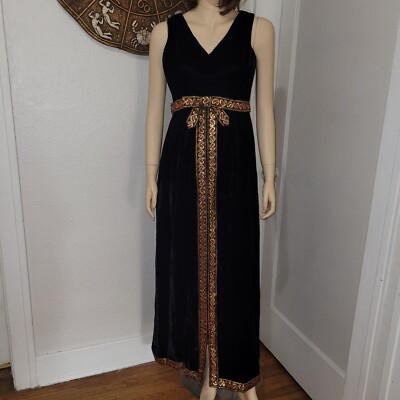 Mod Vintage Black Velvet Hostess Dress With Shorts Red & Gold Paisley Trim  1960s | eBay