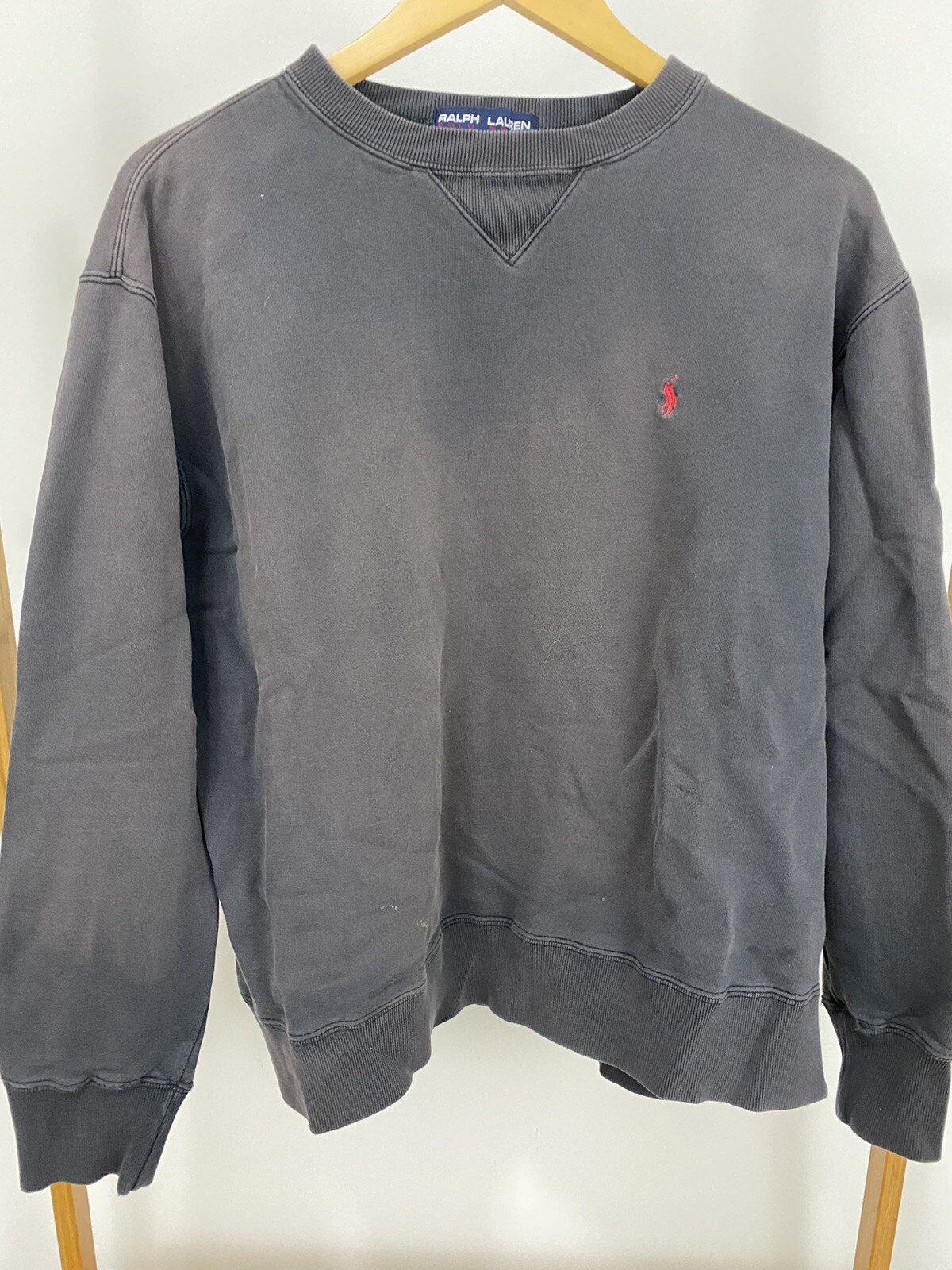 Felpa vintage polo sportiva Ralph Lauren pony sbiadita nera girocollo taglia M