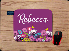 SPRING FLOWERS PERSONALIZED YOUR NAME PURPLE PC MOUSE PAD DESK MAT OFFICE GIFT