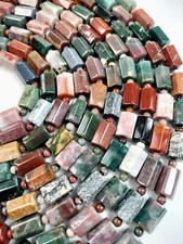 Multicolor Jasper Gemstone Mix 12x8mm Faceted Tube Beads 16" Str w/ 4mm Spacer