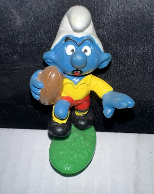 Figurine Schleich Schtroumpf Rugbyman 1980 - Vintage, Collection PVC, Hong Kong, Bon état