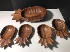Vintage Wooden Pineapple Bowls Mixing Salad Bowls Serving Set of 5