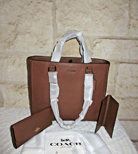 Nuevo Raro Coach Hudson Cuero Doble Asa TOTE + JUEGO DE BILLETERA Marrón, Bolsa para el Polvo