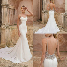 Gorgeous Mermaid Satin Wedding Dresses Bridal Gowns Spaghetti Straps Backless