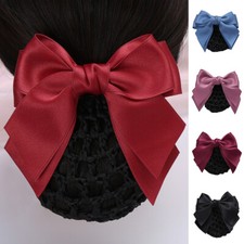 Satin Bow Spring Clip Hairgrips Ribbon Crochet Bun Net Snood Hair Accessories