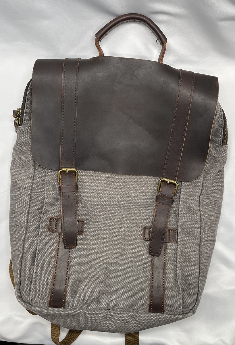 Backpack High Quality Gray Canvas Leather Tote Messenger School