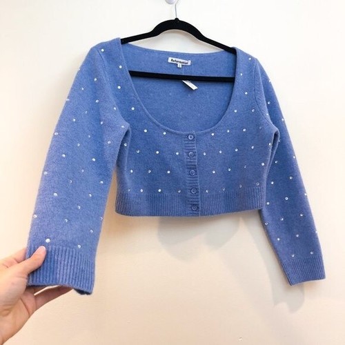 RARE Reformation + Net Sustain Nathalia Embellished Crop Wool Cardigan Sweater M - Picture 3 of 8