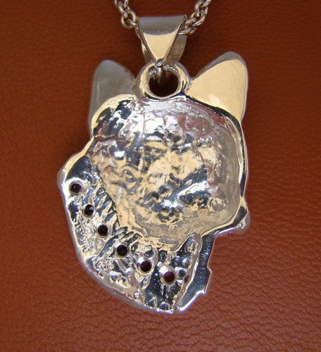 Große Französische Bulldogge Sterlingsilber mit Amethyst Halsband Anhänger - Bild 4 von 5