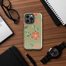 Floral Tough Case for iPhone® Green and Orange Cell Phone Cover Flowers Pro Max