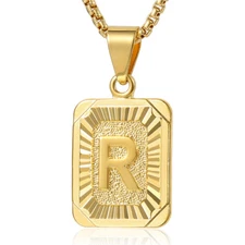 MEN WOMEN Yellow Gold Plated Initial Letter A-Z Pendant Necklace Box Chain Gift