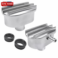 Set Of 2 Polished Aluminum Finned Oval Air Pcv Breather Combo Valve Cover