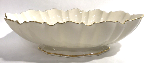 Cuenco sinfónico ovalado Lenox 10 x 7 porcelana de hueso borde festoneado con patas borde dorado vintage - Imagen 2 de 9