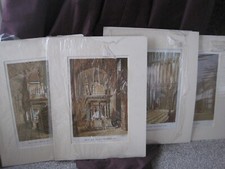 Six Leighton Bros Antique prints TOMB OF QUEEN ELIZABETH WESTMINSTER ABBEY etc