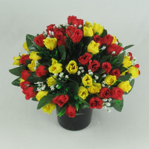 Artificial silk flowers memorial grave flower arrangement Red and Yellow 23cm - Picture 3 of 4