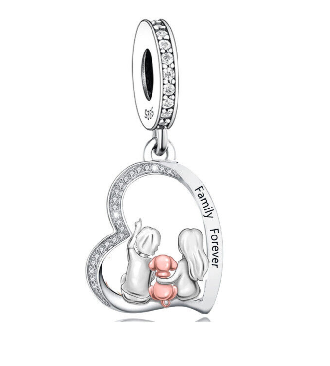Sterling Silver 925 Heart Charm for Family Love Son Daughter Dog