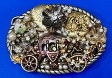 Chunky Mixed Materials Princess Chariot, Rhinestone Flowers Belt Buckle