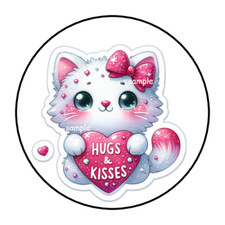 30 CUTE CAT VALENTINE'S ENVELOPE SEALS STICKERS LABELS TAGS 1.5" ROUND KITTEN