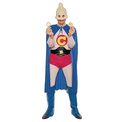 Captain Condom Adult OSFM Costume Includes Mask Cape Shirt Brief