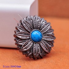 10X Western Flower Leathercraft Saddle Tack Turquoise Belt Concho Screwback 34mm