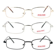 SA106 Mens Narrow Rectangular Metal Rim Spring Hinge Optical Quality Eye Glasses