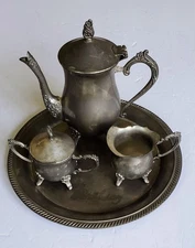 Vintage Tarnish Silver Plated Tea  or Coffee Set Teapot Creamer Sugar Bowl Tray