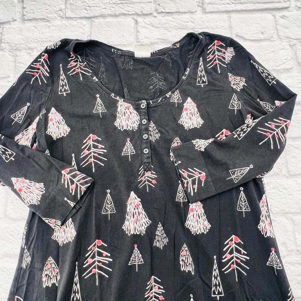 Camisón pijama árbol de Navidad negro Soma manga larga talla M tejido suave acogedor Foto 2 de 4