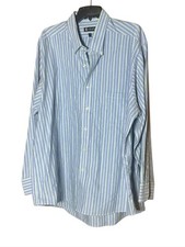Chaps Men’s Blue and Green Striped Button-Down Shirt - Size 18/18.5 34/35 (XXL)