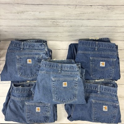 Lot Of 5 Carhartt FR Frb100dnm Denim Workwear Jeans Men s Size 46x30 Relaxed Fit