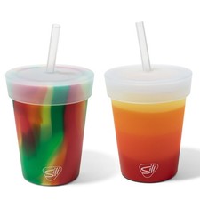 Silipint: Kids Straw Tumblers 8oz: 2 Pack - Marigold & Hibiscus