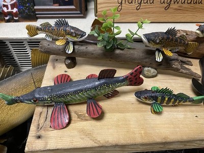Handmade Wooden Fish Home Decoys Set Collection Walleye Perch Musky ect ect 