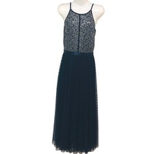 Candalite Sequin Lace Tulle Maxi Gown Dress Womens PS Navy Blue Prom HOCO Event