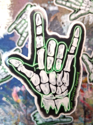 Glow In The Dark Zombie Skeleton Hand Signing I Love You Neon Sign Vinyl Sticker
