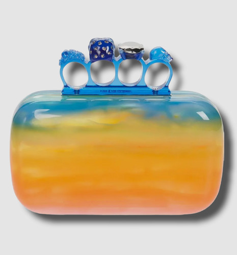 $2390 Alexander McQueen Women Pink Rainbow Skull Four Ring Box Clutch Bag Purse