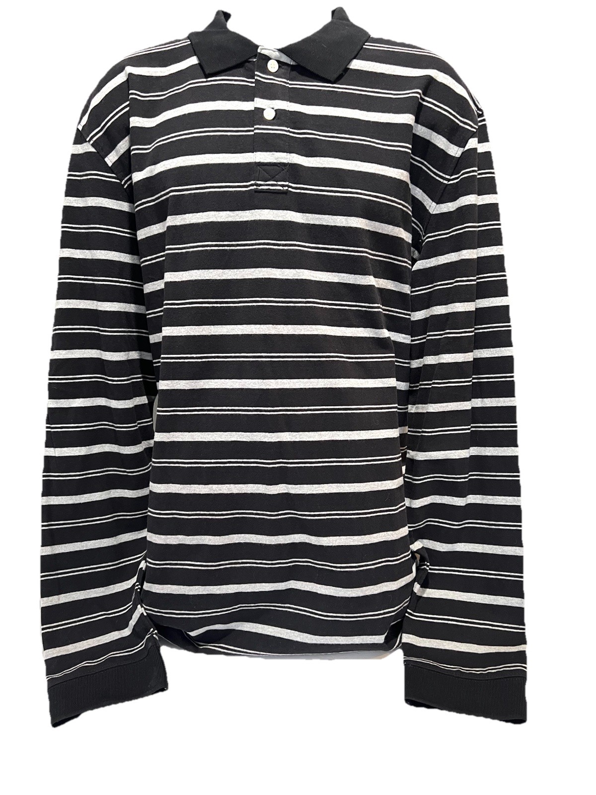 NWT The Foundry Supply Co. XLT Mens Polo Shirt - Black Grey Striped Long Sleeve